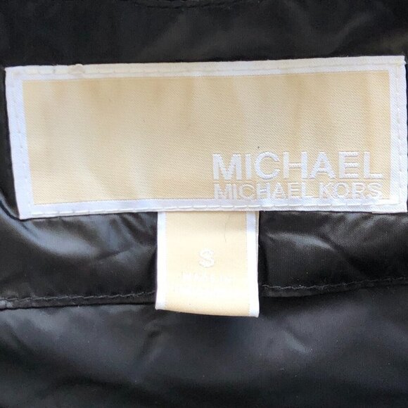 MICHAEL KORS Black Quilted Puffer Hoodie Vest Long Tunic Length high neck Gold S - Picture 12 of 16